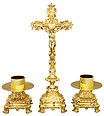 Brass Altar Cross and Candlestick Set