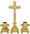 Altar crucifix with candle holders in brass