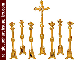 Large Gothic Candlesticks and Crucifix Set of 7 Pcs