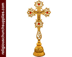 Brass Standing Cross with Stone