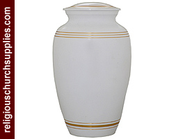 Brass White Enameled Golden Line Urn