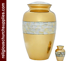 Brass Adult Keepsake Urn with Mother of Pearl Urn